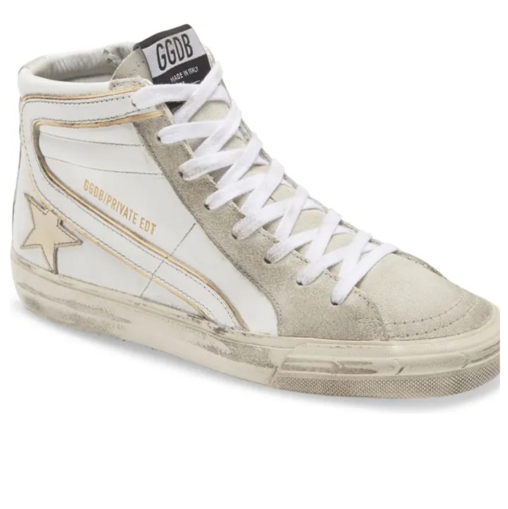 Golden Goose Slide High Top Sneaker Suede Toe And Star Leather White Ice Men's - Picture 2 of 13
